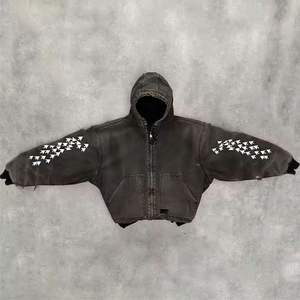 Venta al por mayor Print Stone Oversized Vintage Acid Wash Zip up Sun Faded Sudadera con capucha desgastada Sudadera con capucha de algodón unisex - Product Image 6