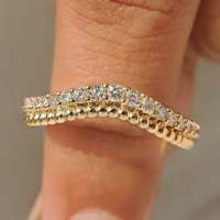 Anillo de Boda Curvo con Doble Hilera de Diamantes Cultivados en Laboratorio con Corte Brillante Redondo para Mujer con Claridad VS
