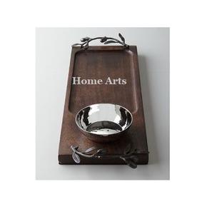 Plateau de service en bois au design classique avec poignée en fer, taille personnalisée, forme ovale, plateau à dessert par Home Arts - Product Image 5