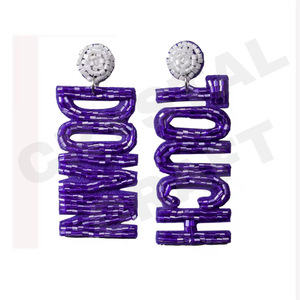 Pendientes de cuentas de fútbol de oro púrpura para mujer, Día conmemorativo patriótico, Material de tela de Color naranja, blanco y azul - Product Image 3