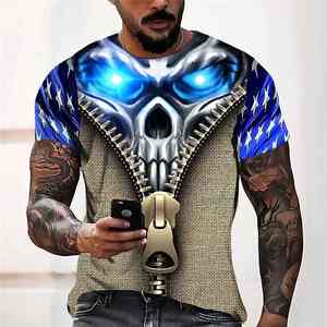 Classic Vintage Horror <b>Skull</b> 3D Print Summer Men's Oversized T-Shirt Casual O Neck Short Sleeve Fashion <b>Tops</b> Loose Fit Tee - Product Image 1