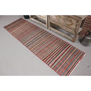 Tapis turc vintage, tapis de couloir 2,3x7,6 pieds, tapis ombré rouge et bleu - Product Image 1