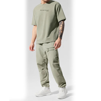 Conjunto Casual de Verano de 2 Piezas para Hombre PERFECT INDUSTRY, Transpirable, 100% Algodón, Pantalones Deportivos de Punto y Camiseta con Cuello Redondo