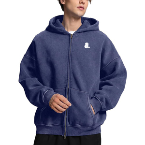 Nouveau sweat à capuche zippé uni délavé à l'acide pour homme, coupe classique, polaire 100% coton, respirant, séchage rapide, service OEM - Product Image 1