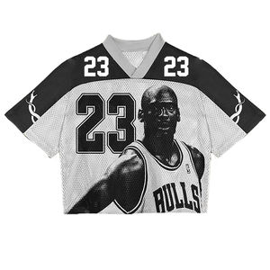 เสื้อเจอร์ซีย์ผ้าตาข่ายสะพายไหล่สำหรับผู้ชายเสื้อผ้าแนวสตรีทพิมพ์โลโก้แบบ100% วัสดุโพลีเอสเตอร์ - Product Image 5