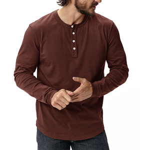 เสื้อยืดเฮ้เสื้อยืดแขนยาวสำหรับผู้ชายเสื้อสไตล์วินเทจสีไวน์แดง - Product Image 1