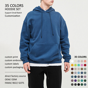 Ropa de calle de peso pesado 345G Color sólido 36 colores Forro polar Sudadera con capucha de gran tamaño Loose Fit Men's Trendy Pullover - Product Image 1