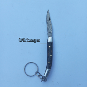 Couteau de poche pliant mini porte-clés en acier Damas avec manche en bois, idéal pour le camping, petit format, pas cher, vente chaude - Product Image 3