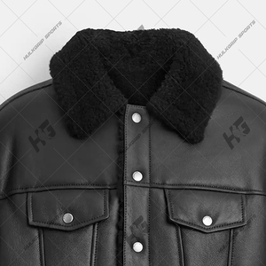 Chaqueta Bomber de Piel de Oveja Negra para Hombre, Impermeable, con Capucha y Cierre Frontal con Logotipo - Product Image 5