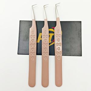 แหนบบูตแบบบาง90องศาสำหรับต่อขนตาสแตนเลสเคลือบผงสีน้ำตาลทนทานเครื่องมือโลหะ - Product Image 4