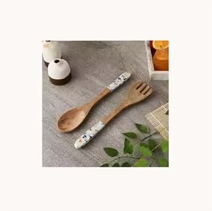 Cuillère et fourchette en bois couteau avec poignée en émail plat ensemble de cuillère ensembles de couverts couverts en bois - Product Image 1