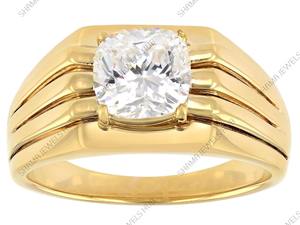 Anillo de Boda Único para Hombre, en Plata 925 Chapada en Oro, con Moissanita de Corte Cojín y Engaste de Garras - Product Image 2