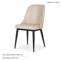 Chaise de restaurant commerciale moderne, revêtement en PU crème, dossier haut, assise souple, pieds en métal coniques noirs, pour hôtel