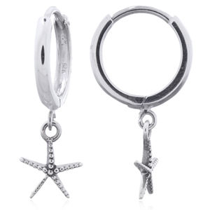 Aros de Plata de Ley 925 con dijes de estrella de mar y concha marina hechos en Tailandia - Product Image 2