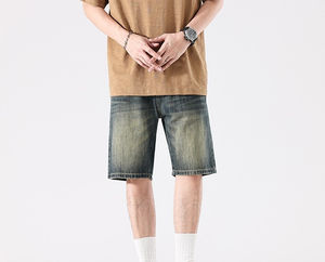 Pantalones cortos de mezclilla para hombre, precio ajustable, antiarrugas, de calidad superior, transpirables, ligeros, lisos, teñidos, informales, tela de lona completamente - Product Image 3