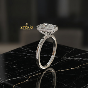 Anillo de compromiso solitario de plata 925 con bisel engastado y corte cojín alargado - Product Image 3