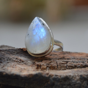 พลอยมูนสโตนสีฟ้าเพลิงสีรุ้ง925เป็นของขวัญแต่งงานแหวนอัญมณีธรรมชาติที่งดงาม - Product Image 4