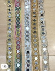 Custom Embroidered Mirror <b>Ribbon</b> Lace <b>for</b> Sarees, Blouses, Dupattas Traditional Hand Mirror Work Lace <b>for</b> Wedding Costumes - Product Image 3