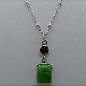 Handmade Sterling <b>Silver</b> <b>Necklace</b> Green Copper Turquoise Smoky Quartz Dual Gemstone Pendant Locket Chain-Perfect Birthday Gift - Product Image 6