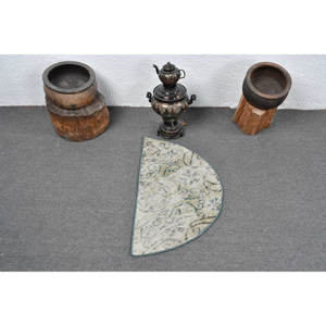 Tapis en laine bleu beige traditionnel 2.5x1.5 pieds Design patchwork classique turc fait à la main pour chambre à coucher couloir rectangulaire Latex 4m - Product Image 3