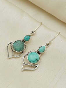 Dernier design, argent sterling plaqué or 24 carats, pierre turquoise naturelle 7x14mm, boucles d'oreilles pendantes, sertissage en bezel, hip-hop pour enfants - Product Image 5