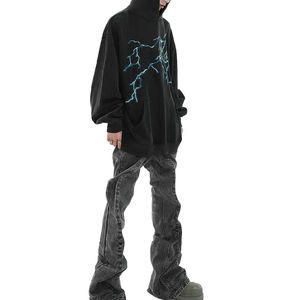 Sweats à capuche en molleton bleu Premium pour hommes Logo personnalisable Col Heavy Acid Washed Hoodies - Product Image 4