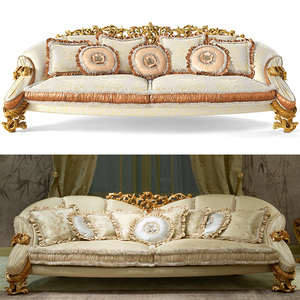 Juego de sofá <span class=keywords><strong>barroco</strong></span> de lujo para sala de estar, marco de madera maciza tallada a mano, tapicería de terciopelo beige, muebles de estilo real europeo - Product Image 1