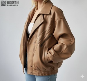 Chaqueta de Cuero Genuino para Mujer a la Moda, Tejido de Lona de Punto, Alta Calidad, Transpirable, Chaqueta de Cuero Personalizada para Invierno - Product Image 3