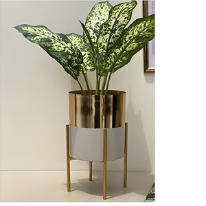 กระถางต้นไม้ทำจากโลหะสำหรับตกแต่งภายในและภายนอกมาใหม่ล่าสุดทำจากสแตนเลสกระถางดอกไม้ที่ทันสมัย2024เป็นรูปดอกไม้ขนาดใหญ่สีทอง - Product Image 3