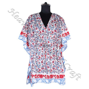 Kaftan XL en coton imprimé bloc à la main Caftan indien KFCS184 Abaya Kaftan Dubai Fashion Handmade Maxi Design Short Jalabiya Style - Product Image 3