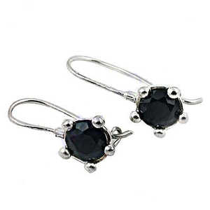 Boucles d'oreilles en argent 925 avec onyx noir, bijoux classiques religieux en pierres précieuses avec sertissage en bélière pour femmes, pour mariage, anniversaire, fête - Product Image 3
