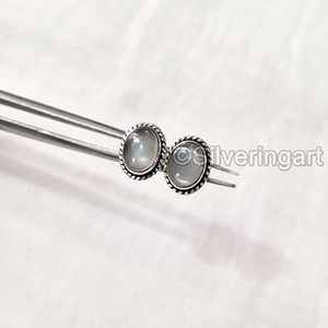 Boucles d'oreilles à clous pour femmes, pierre de lune grise naturelle, boucles d'oreilles bohèmes à clous, bijoux faits à la main, boucles d'oreilles à clous en argent sterling 925 - Product Image 6