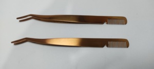 Pince à épiler anti-magnétique en acier inoxydable 10 mm pour extensions de cils, applicateur et dissolvant, peigne à cils à pointe lisse, or rose - Product Image 4