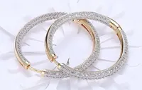 Boucles d'oreilles créoles de luxe pour femme en argent 925 plaqué or 18 carats avec micro-incrustation de moissanite taille brillant rond, bijoux de mariage et de soirée