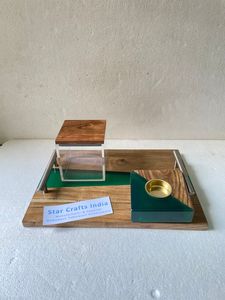 Venta caliente Bakhoor con bandeja Juego de bandejas de resina epoxi de madera de diseño único moderno con quemador bakhoor y quemador Mubakhir con mango de metal - Product Image 6