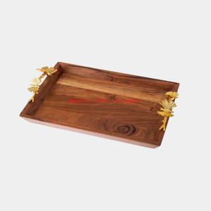 Bandeja de madera de gran tamaño para servir, los accesorios de utensilios de cocina de Hotel para el hogar más vendidos con mango de Metal dorado para uso en bodas - Product Image 1