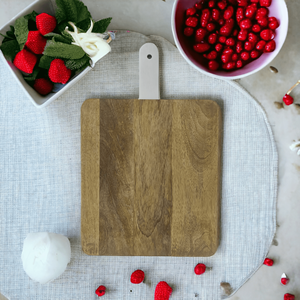 Tabla de servicio de corte de madera de mango cuadrado ecológico de alta calidad con mango blanco para picar al aire libre en el hogar o la cocina - Product Image 3