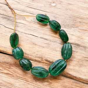 Natural Emerald Carved Melon Oval <b>Beads</b> Loose Gemstone Strand for Jewelry <b>Making</b> Necklace <b>Bracelet</b> Wholesale Handcrafted <b>Beads</b> - Product Image 3