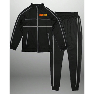 Ensemble coupe-vent personnalisé Survêtement en nylon pour hommes avec fermeture éclair en polyester à rayures réfléchissantes Survêtement coupe-vent deux pièces pour hommes - Product Image 4