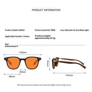 Material TR90, gafas de ordenador, gafas de bloqueo de luz azul para hombres y mujeres, montura negra, templo de madera, lente amarilla, naranja y roja - Product Image 3