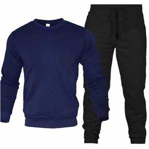 Ensemble sweat-shirt et pantalon de survêtement unisexe en molleton de coton blanc, col rond, manches longues, coupe classique, couleur unie, décontracté, respirant, brodé - Product Image 3