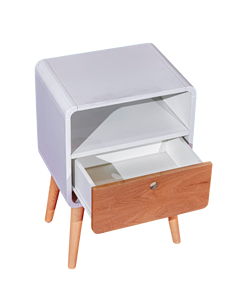 Table de chevet au design moderne de haute qualité MDF placage de frêne bois de caoutchouc naturel Accents blancs pour chambre hôpital hôtel - Product Image 3