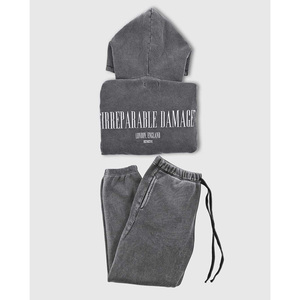 Sweat-shirt imprimé personnalisé lavé à l'acide patch brodé en détresse sweat à capuche jogging survêtement pantalon de survêtement évasé et ensemble de sweat à capuche - Product Image 6