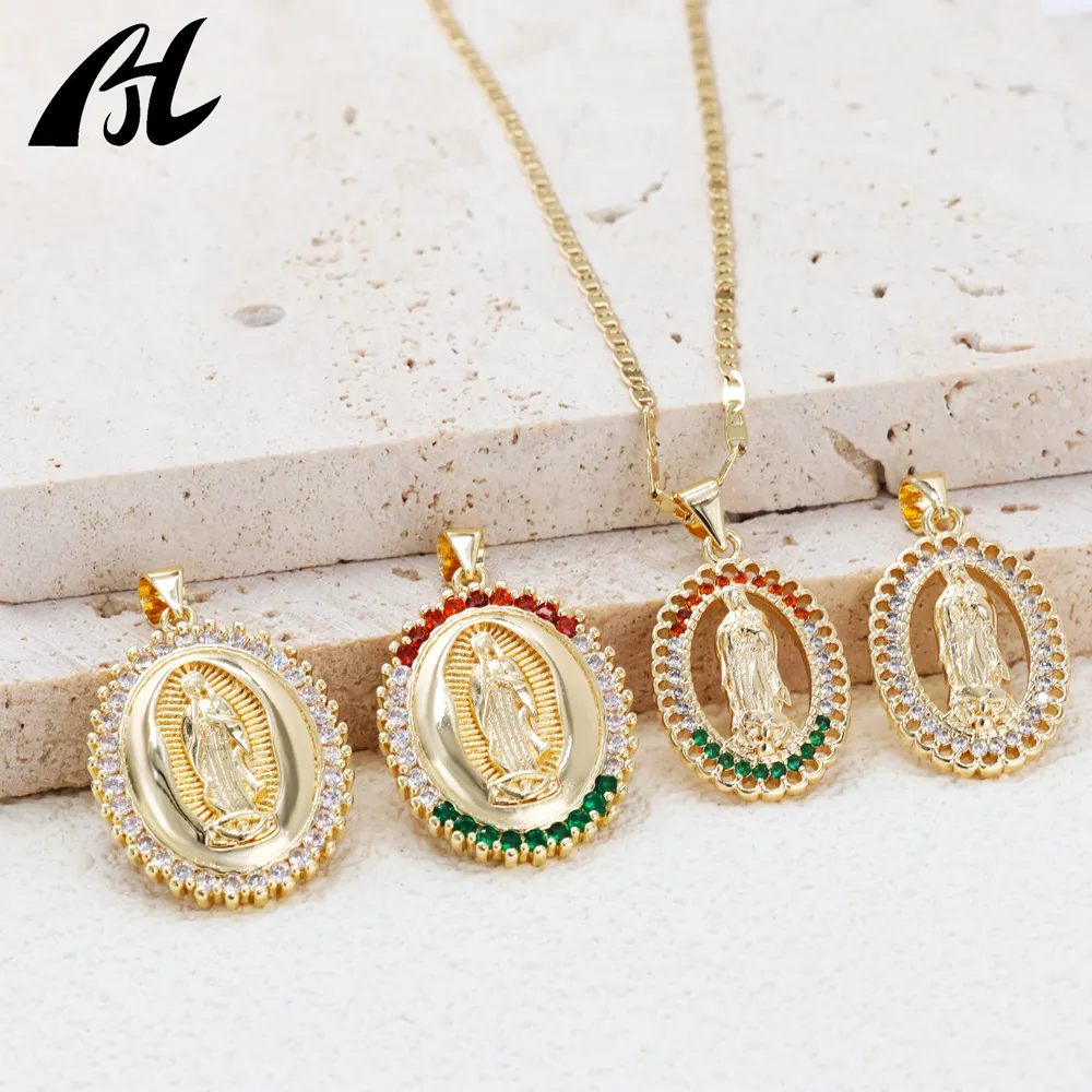 New Arrival Dainty Charm Gold Plated Christian Pendant Crystal Zircon Religious Jewelry Virgin Mary Virgen De Guadalupe Pendants