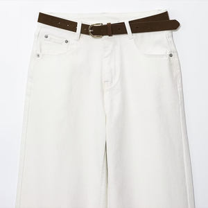 Cinturón de mezclilla recto de cintura alta Simple lavado tejido sólido blanco Casual verano a prueba de viento transpirable para moda - Product Image 3