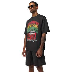 Streetwear moda diseño personalizado impreso Color negro DTG impresión cuello redondo pantalones cortos manga suave cómodo camisetas para hombres - Product Image 5