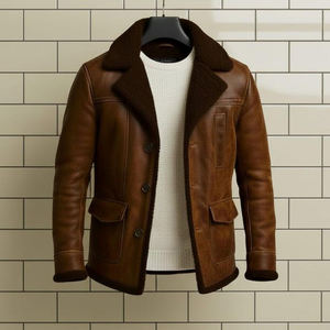 Veste en cuir de vachette véritable marron classique pour homme, imperméable, écologique, décontractée, avec logo sur le devant, design intemporel, vente en gros, exportation - Product Image 3