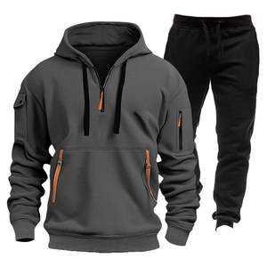 Vêtements de sport OEM deux pièces pour hommes, coupe ajustée, coupe-vent, sweat à capuche avec fermeture éclair, pantalon de survêtement imprimé lourd, vente en gros - Product Image 3