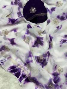 Satin de viscose élégant avec imprimé Sibori et paillettes travail Saree femme fabricant de mode et fournisseur de Surat au taux le plus bas - Product Image 2