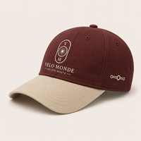 Casquette de baseball personnalisée vintage, broderie cycliste, casquette de papa bicolore bordeaux beige, casquettes personnalisées style rétro français pour club cycliste avec logo
